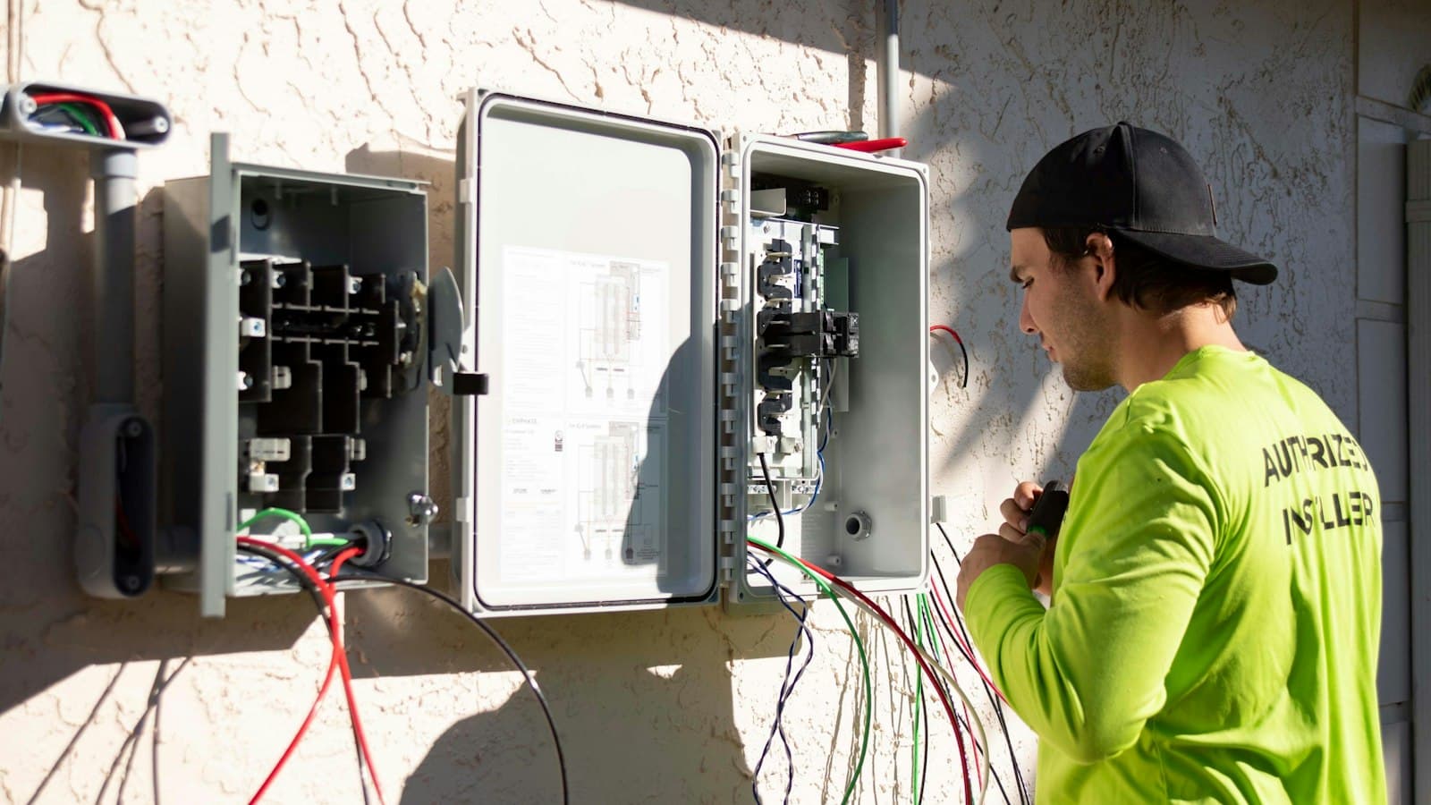 Électricien devant un tableau électrique